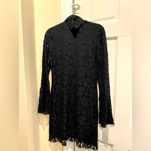Turtle Neck Lace Black Dress